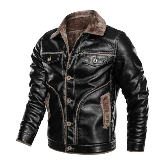 HIEXHSE Men Leather Jacket Winter Faux Leather Coat Parka Motorcycle Bike Bomber Jackets Male Fur Lining Coats 8XL Men&#39;s Cloting