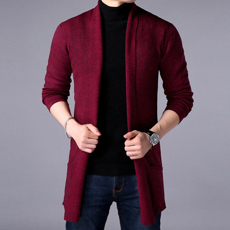 FAVOCENT Men Thin Knitted Cardigan Sweater Spring Autumn Solid Sweater Bottoming Long Sleeved Mens Slim Fit Cardigan Sweater