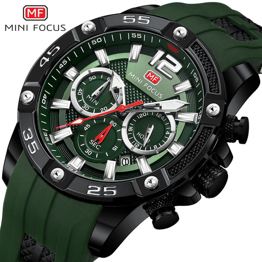 MINI FOCUS Men Sport Watch Chronograph Silicone Straps Quartz Army Military Men&#39;s Date Watches Male Clock Hour Relogio Masculino