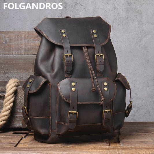 5 days arrival,Men&#39;s Vintage Full Grain Leather Backpack Large Capacity Genuine Leather Daypack Laptop Document Cowhide Backpack