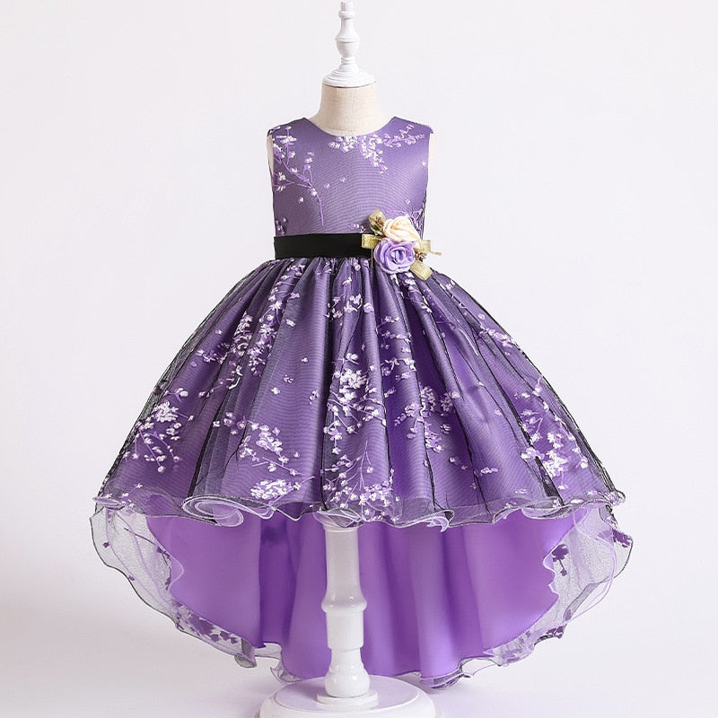 Baby Girls Flower Princess Ball Gown Party Tutu Trailing Dress For Brithday Wedding Kids Christmas Dresses Children Clothing