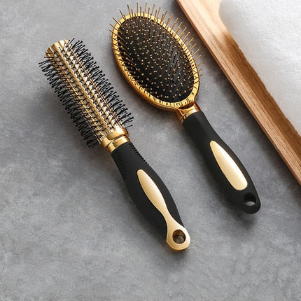 Hair Comb Scalp Massage Gold Plating Luxury Comb Hairbrush Nylon Women Curly Detangle Hair Brush Salon Hairdressing Styling Tool