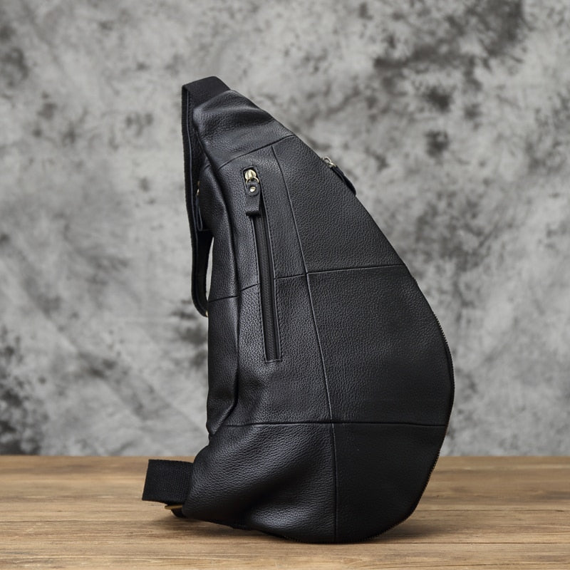 NZPJ Leather Men&#39;s Chest Bag Retro Top Layer Cowhide Casual Messenger Bag Korean Version Shoulder Bag Large-Capacity Sports Bag