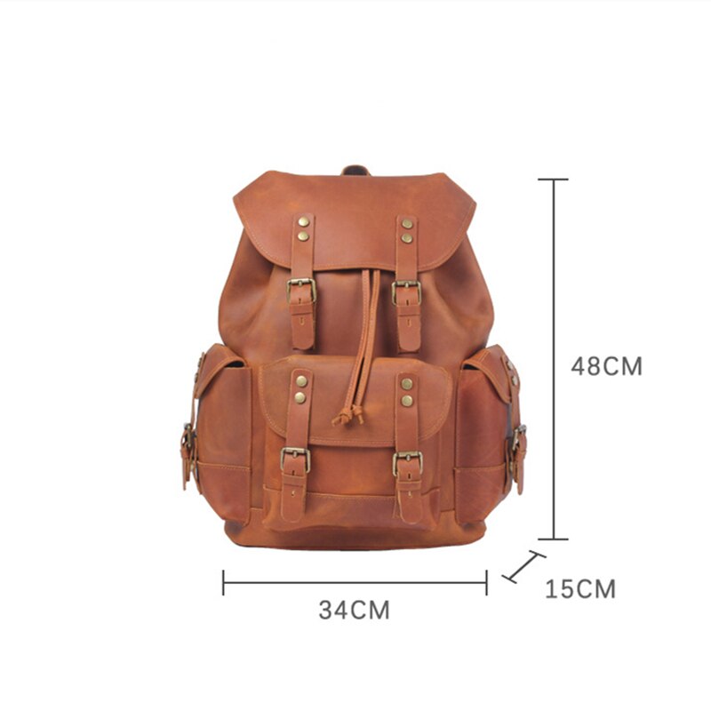 5 days arrival,Men&#39;s Vintage Full Grain Leather Backpack Large Capacity Genuine Leather Daypack Laptop Document Cowhide Backpack