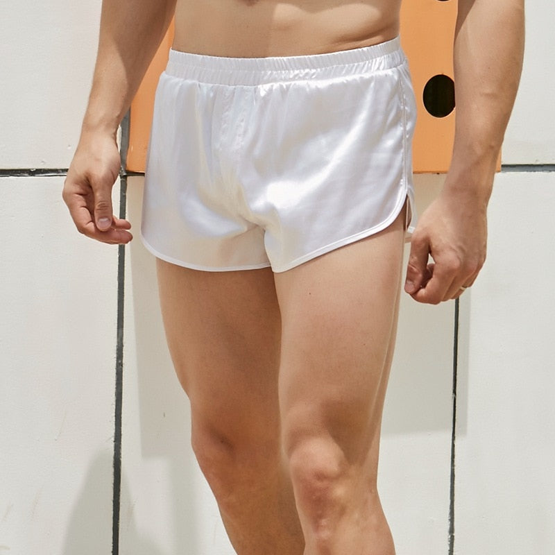 Mens Sexy Sleep Bottoms Lounge Homewear Pajama Pants Faux Satin Pajama Shorts Loose Summer Man Underwear Boxers Nightwear Shorts