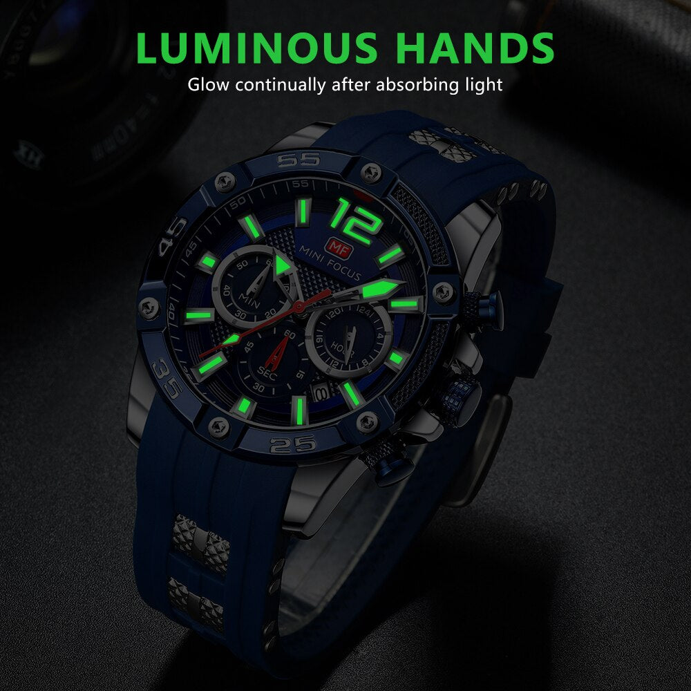 MINI FOCUS Men Sport Watch Chronograph Silicone Straps Quartz Army Military Men&#39;s Date Watches Male Clock Hour Relogio Masculino