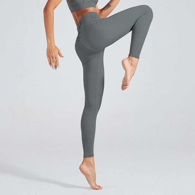 NORMOV Women Leggings High Waist Slim Cross Leggings Fitness Elastic Quick Drying Push Up Leggins Workout Femme Solid Color