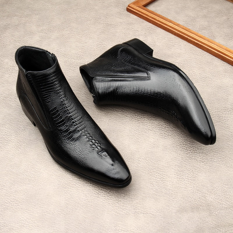 Handmade Brand Men Ankle Boots Luxury  Genuine Leather Fashion Designer Black Basic Zipper Pointed Black Formal Mens Boots