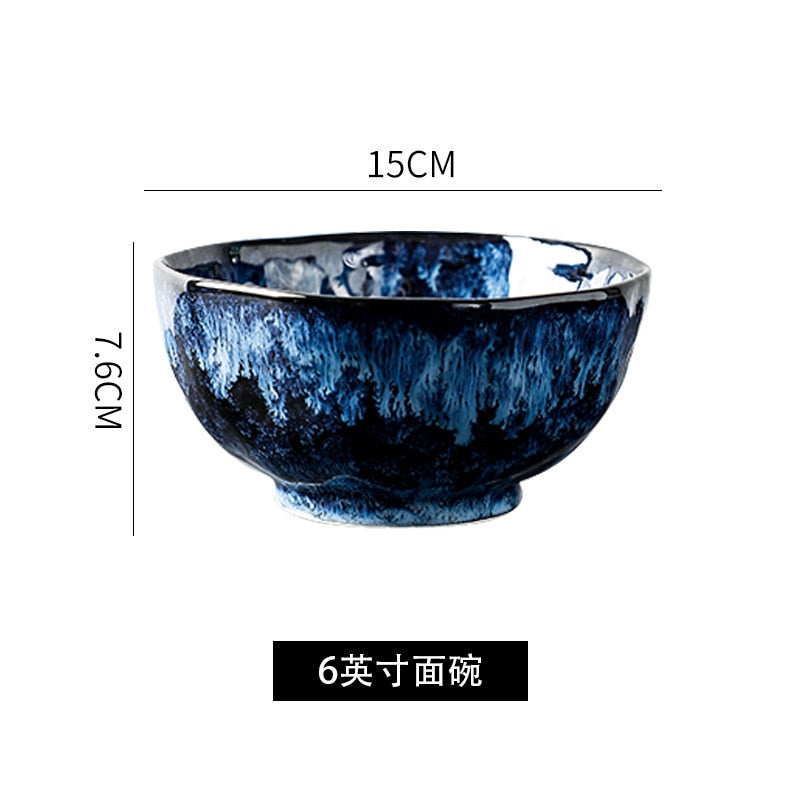 Ceramic Dinner Plates And Bowls Blue Dishes Creative Japanese Retro Kiln Changed Tableware Dinnerware Set Plate Platos De Cena