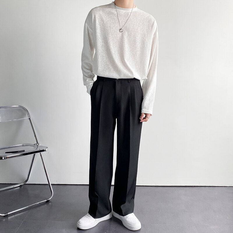 Solid Color Formal Suit Pants Men Korean Fashion Loose Casual Pants Men Harajuku Streetwear Wide-leg Straight-leg Pants Men