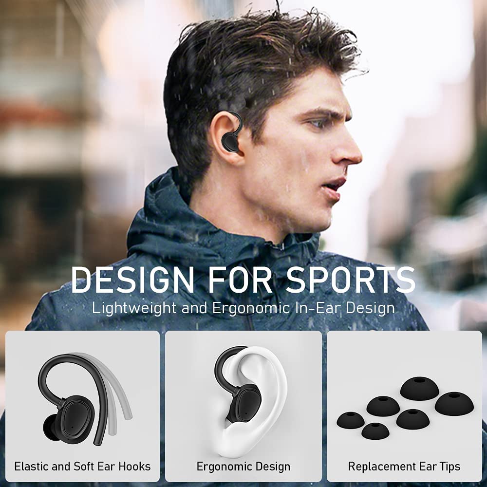 Bluetooth 5.1 Headphones with Microphone LED Display Earhooks Headsets 9D HiFi Stereo Sound Noise Cancelling Wireless Earphones