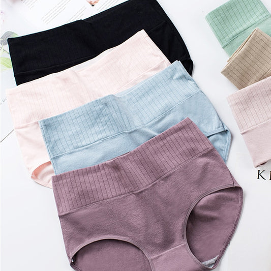 3 Pcs Cotton Women&#39;s Underwear Panties Solid High Waist Briefs Breathable Underpants Seamless Soft Plus Size Women Lingerie