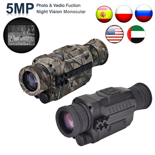 WG535 Digital Night Vision Monoculars 200m full dark DVR NIght Vision Scope 5X Optical Magnification Photo Video Hunting Cameras