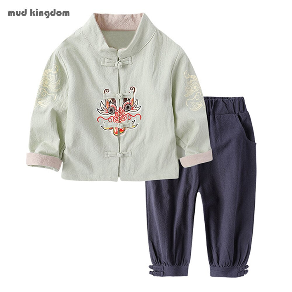 Mudkingdom Boys Girls Outifts Chinese New Year Clothes Kids Costume Tang Jacket Coats and Pants Suit Children Clothing Sets