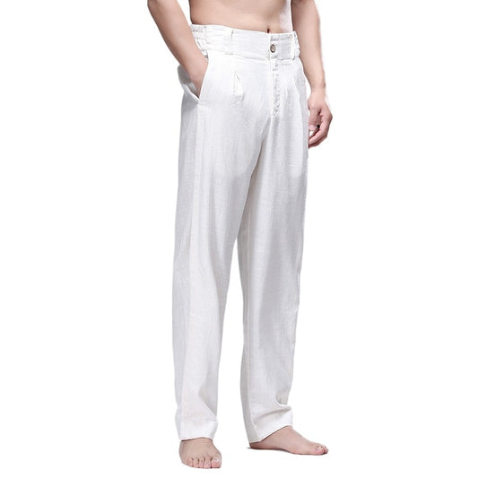 New Men Pants Summer Lightweight Breathable Cotton Linen Casual Pants Mens Solid Straight Harem Pants Fashion Loose Trousers Men
