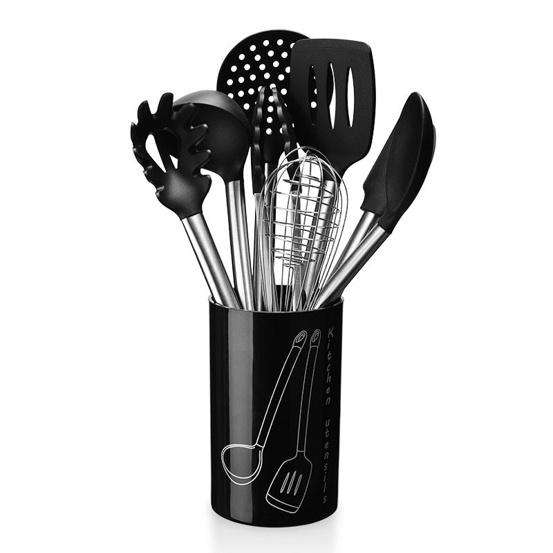 9pcs/set Silicone Turner Soup Spoon Spatula Scraper Pasta Server Egg Beater Kitchen Utensils Cooking Tools Kitchenware Set