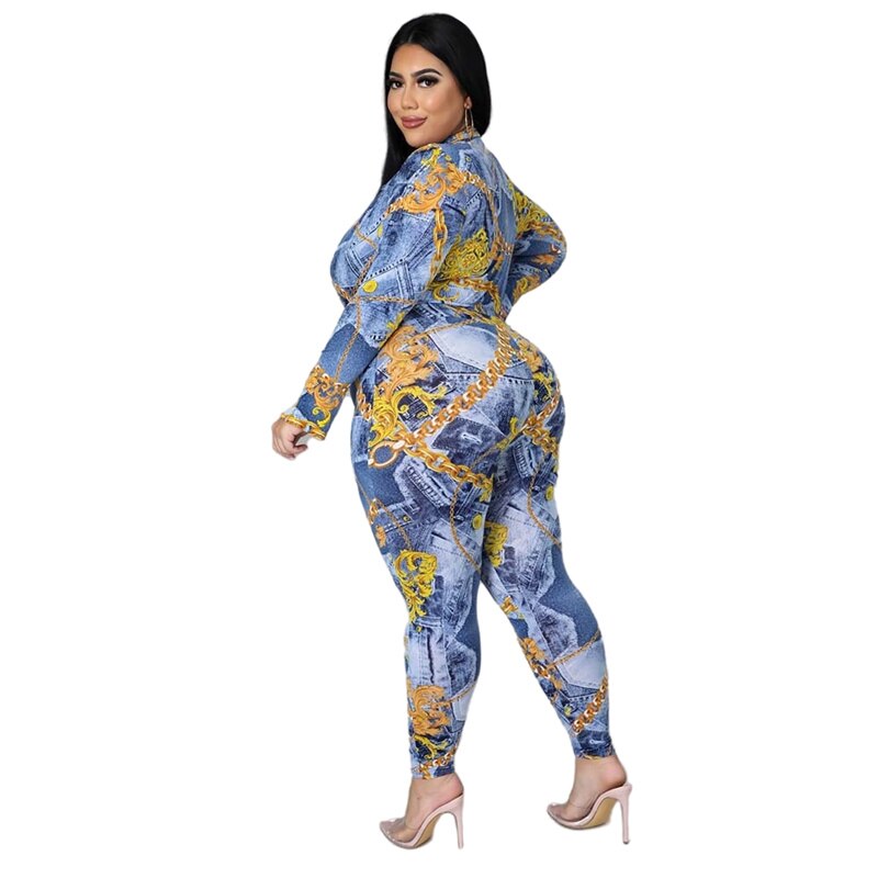 Plus Size Women Clothing Two Piece Set Fall Sexy Outfits Long Sleeve Bodysuit Shirt and Pants Sets Dropshipping Wholesale