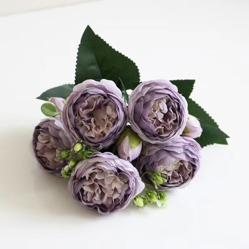 1 Bundle Silk Peony Bouquet Home Decoration Accessories Wedding Party Scrapbook Fake Plants Diy Pompons Artificial Roses Flowers