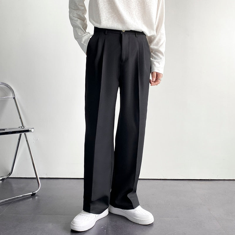 Solid Color Formal Suit Pants Men Korean Fashion Loose Casual Pants Men Harajuku Streetwear Wide-leg Straight-leg Pants Men