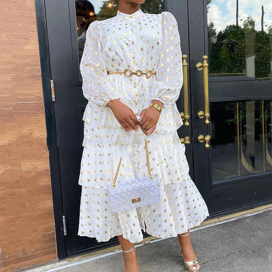 Fall Clothes for Women Long Sleeve Chiffon Dress Office Ladies Sweet Elegant Midi Dresses White Dress Wholesale Dropshipping