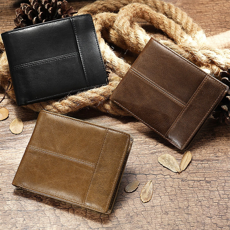High Quality Men&#39;s Wallet Genuine Leather Wallets Men Splice Zipper Money Bag with Coin Pocket Male Purse Cards photo Holder