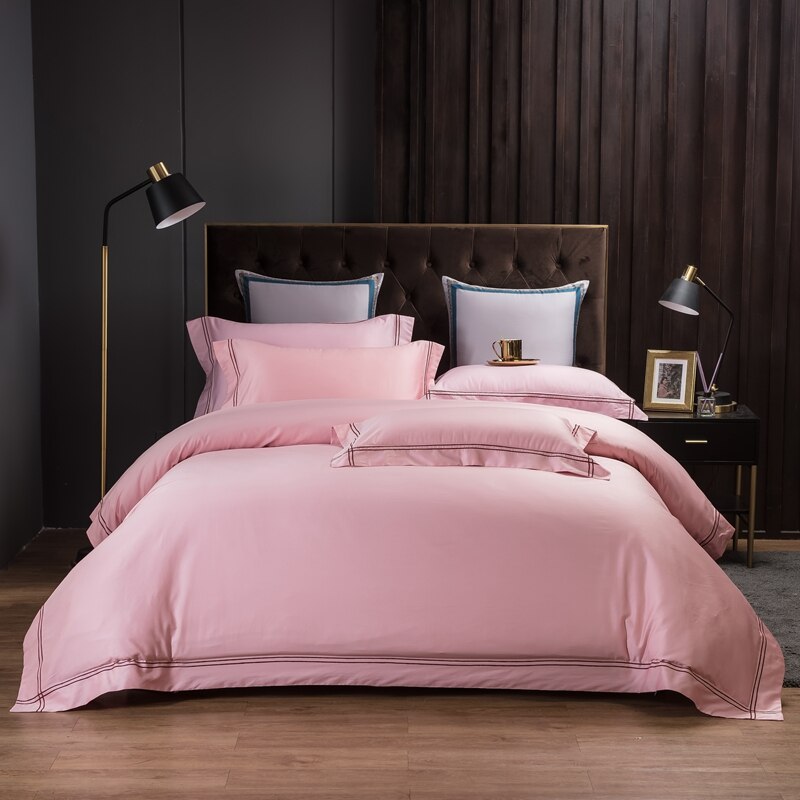 Luxury Hotel Bedding Set Embroidery Soft Cotton Nordic Solid Color Comfort Cover Premium Home Bed Bedding King Queen Size 4Pcs