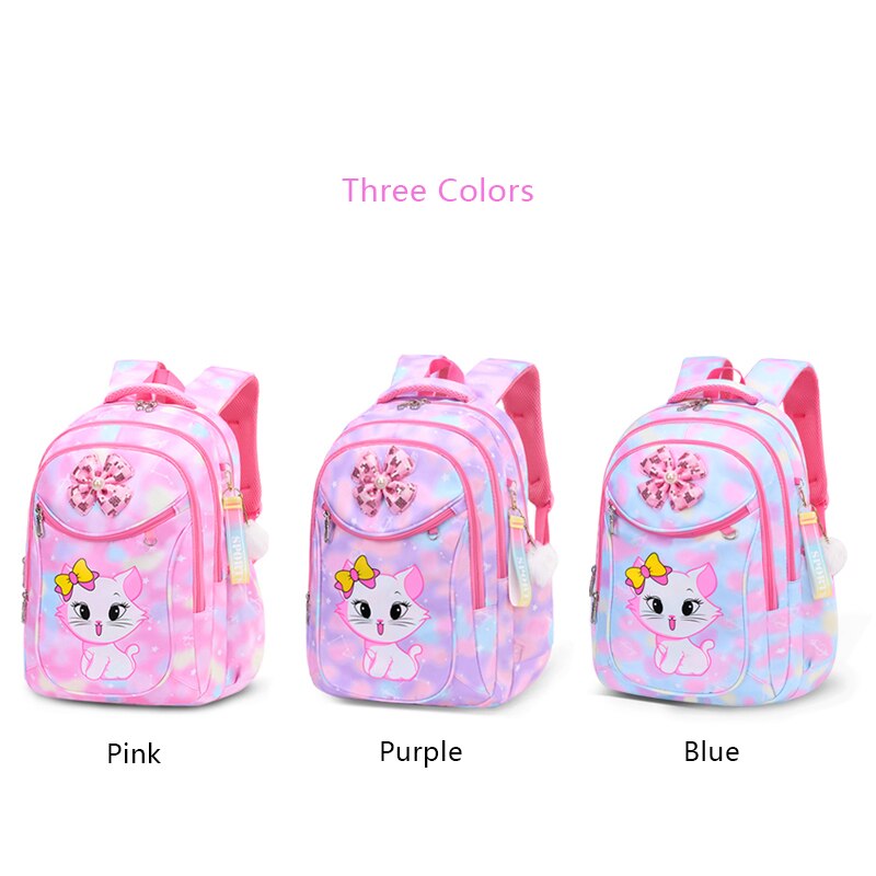 Cute Cat Bow Waterproof Pink School Backpack Girls Book Bag