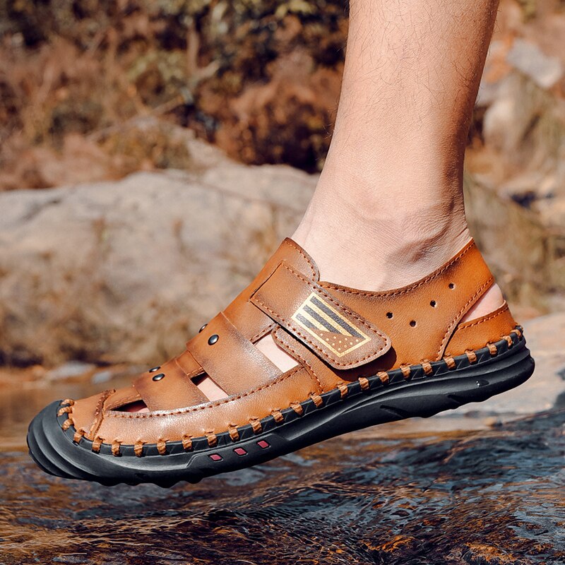 Summer Sandals for Men Fisherman Leather Adult Outdoor Hiking Beach Flat Slip on Handmade Fashion Comfortable Breathable Soft