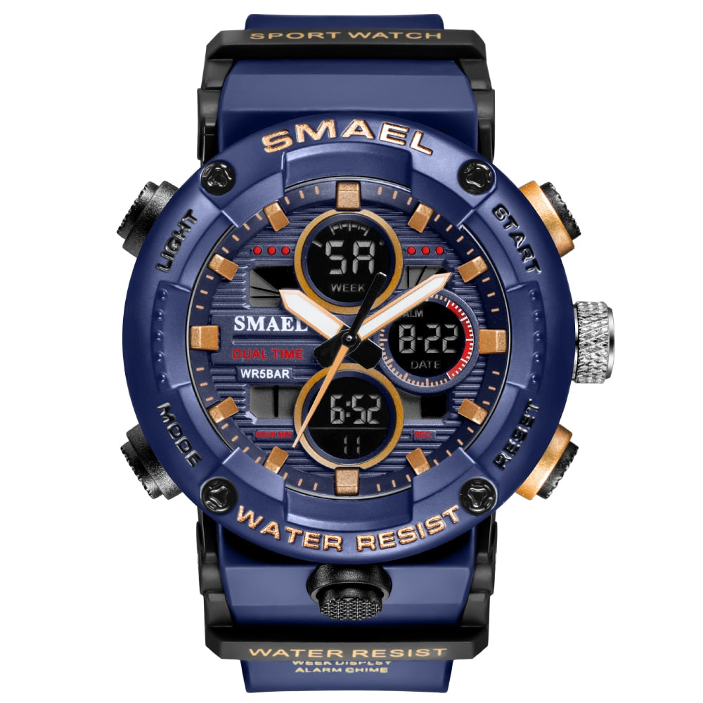 SMAEL Mens Watches Military 50m Waterproof Sport Stopwatch Alarm LED Digital Watch Men Big Dial Clock For Male Relogio Masculino