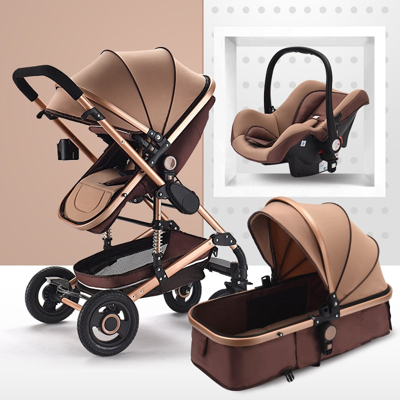 Multifunctional 3 in 1 Baby Stroller High Landscape Stroller  Folding Carriage Gold Strollers Newborn Stroller Free Shipping