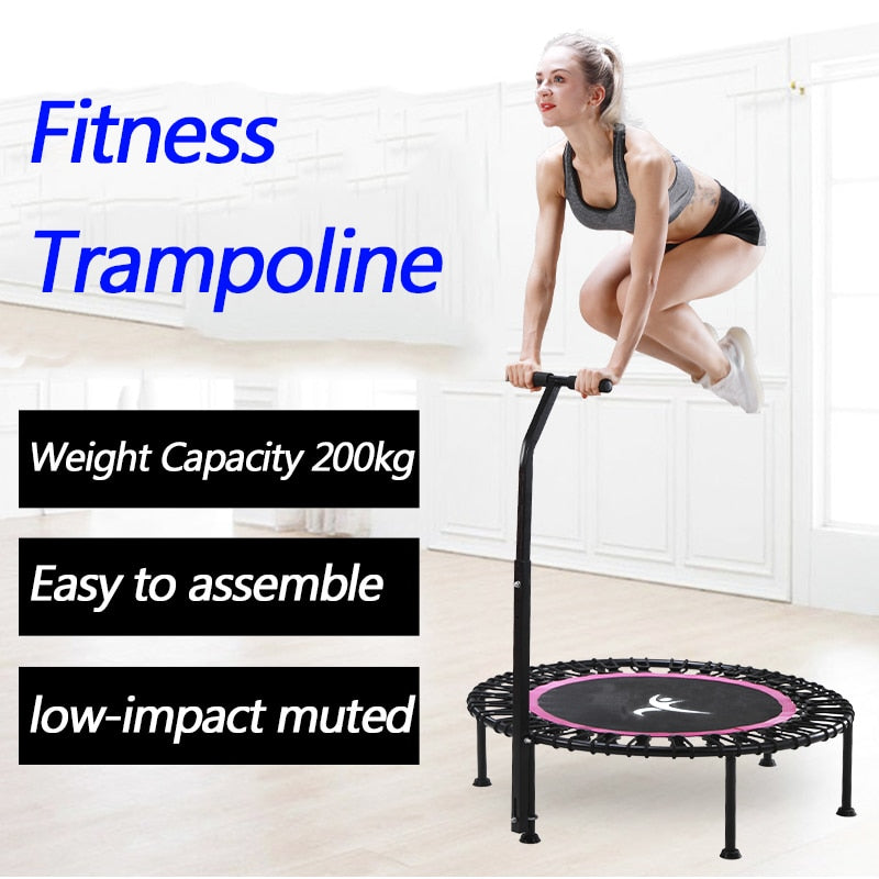 40&quot; Fitness trampoline Silent Mini with Adjustable Handle length Adults Kids indoor GYM Bungee Rebounder Jump Trainer Workout