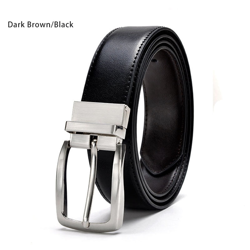 Men&#39;s Leather Belt Reversible Buckle Luxury Brand Male Waist Cowskin Belts For Jeans Rotated Designer Accessories High Quality