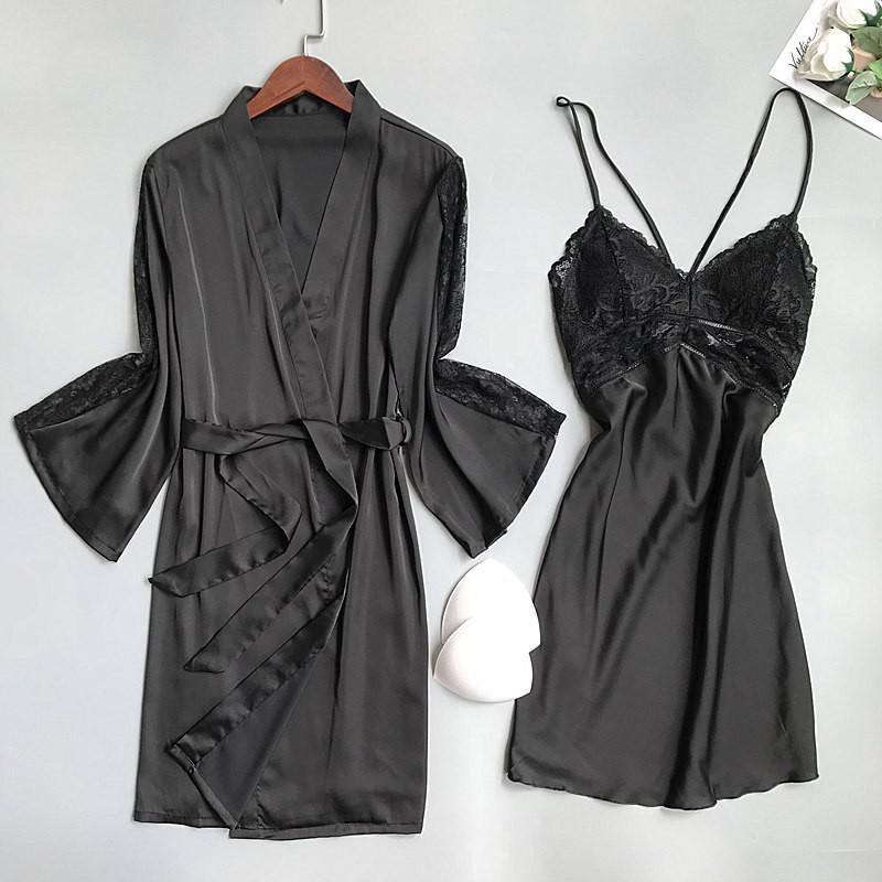 Sexy Women Rayon Kimono Bathrobe WHITE Bride Bridesmaid Wedding Robe Set Lace Trim Sleepwear Casual Home Clothes Nightwear