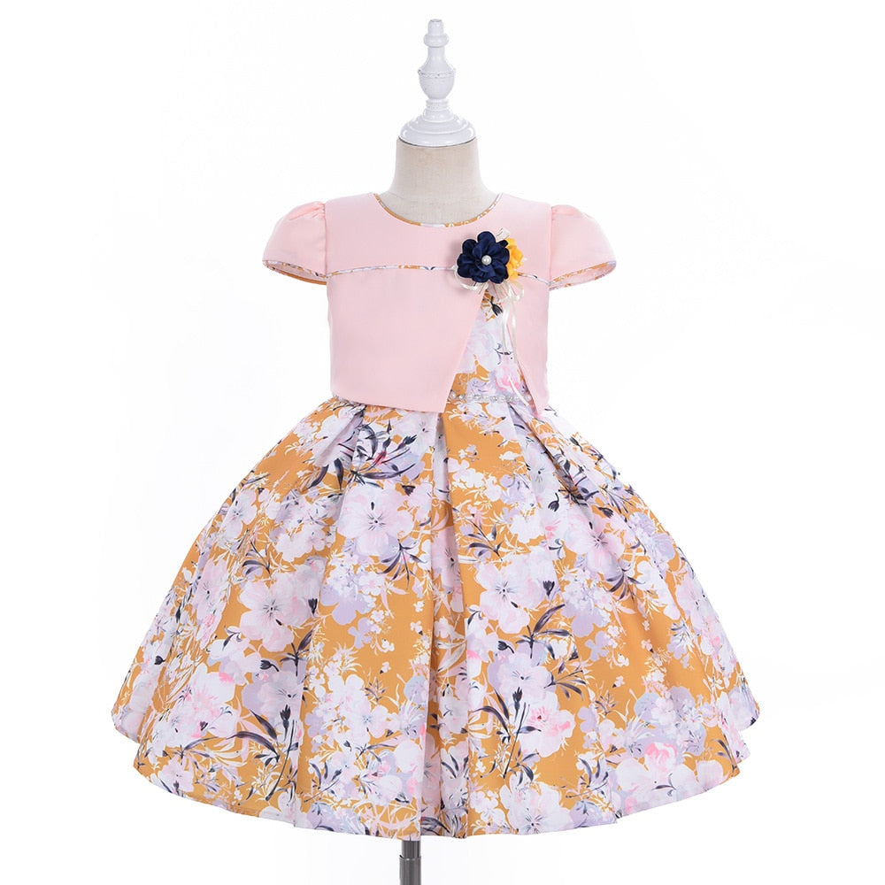 Yoliyolei 2 in 1 Short Sleeve Printing Dress for 6 years old Girl Pearls Birthday Fashion 8 Years Casual Children Dresses