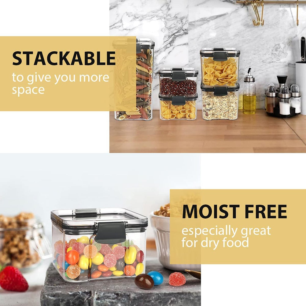 Food Storage Box 4 Different Capacity Plastic Sealed Cans Kitchen Box Transparent Food Canister Keep Fresh New Clear Container