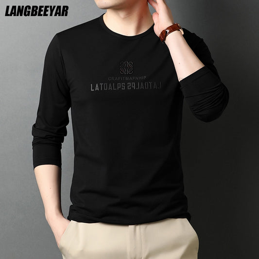 2022 Top Quality New Fashion Brand  95% Cotton 5% Spandex Mens Casual Long Sleeve t Shirt Plain Round Neck Tops Men Clothes