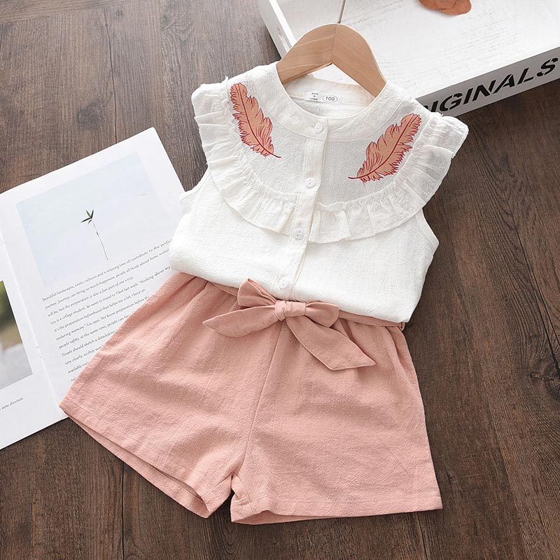 Menoea Girls Clothing Sets 2022 New Style Summer Children&#39;s Clothes Cute  Dots Lace + Bow Short Pants 2pc Suits Kids Outfits