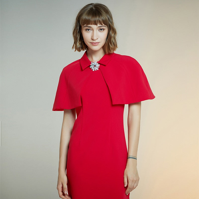 2020 women&#39;s new style dress solid Cape slim dress short sleeve red Dress female sheath dresses