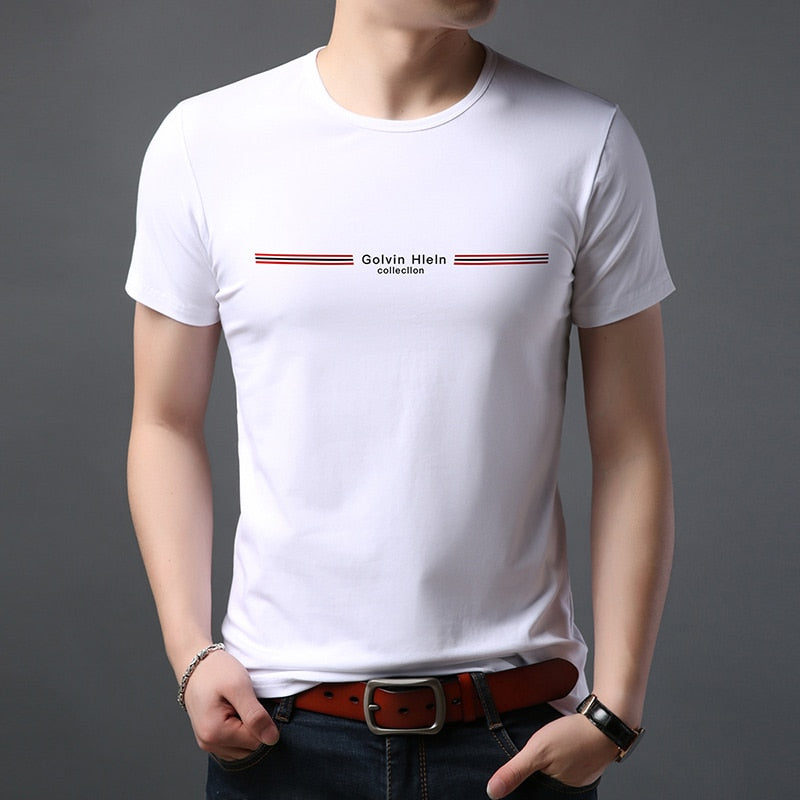 New 95% Cotton 5% Spandex Brand Print Plain Tops Summer t Shirt Men 2022 Round Neck Short Sleeve Casual Fashion Mens Clothes