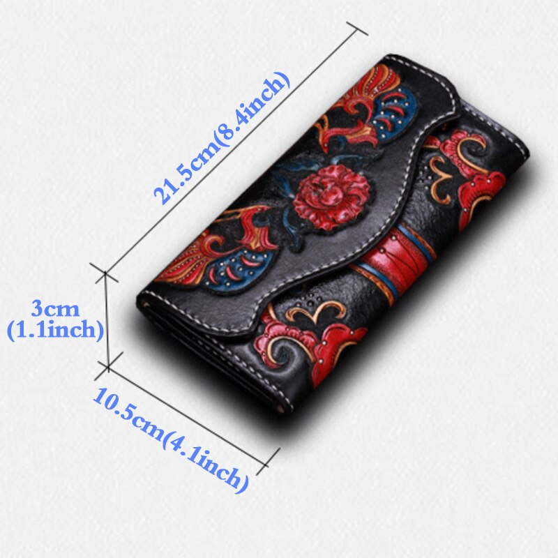 MOTAORA Ladies Handmade Carved Leather Vintage Women&#39;s Wallet Card Holder Floral Cowhide Purse Wallets Chinese Style Retro Bag