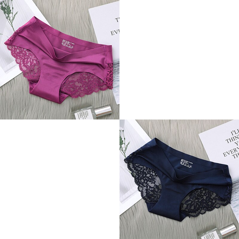 2Pcs Women&#39;s Cotton Underwear Sexy Lace Panties Mid-Waist Hollow Female Briefs Hip Lift Underpants For Lady Plus Size Lingerie