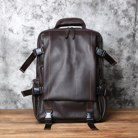 NZPJ Leather Men&#39;s Backpack  First Layer Cowhide Leisure Business Travel Backpack Large Capacity Computer Bag Women&#39;s Schoolbag