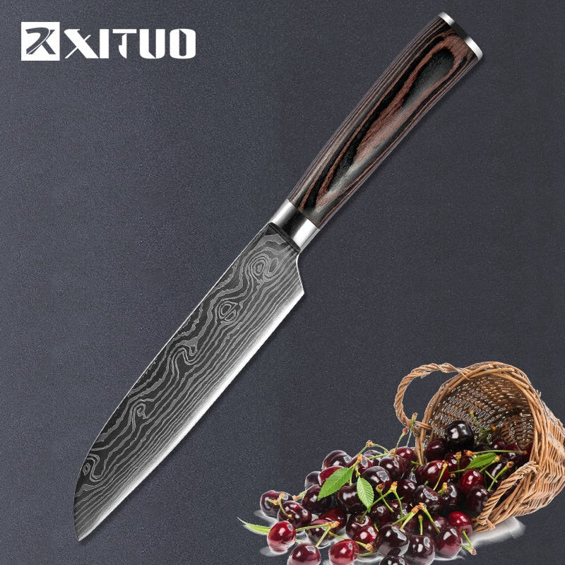 XITUO 1-5PCS set Chef Knife Japanese Stainless Steel Sanding Laser Pattern Knives Professional Sharp Blade Knife Cooking Tool