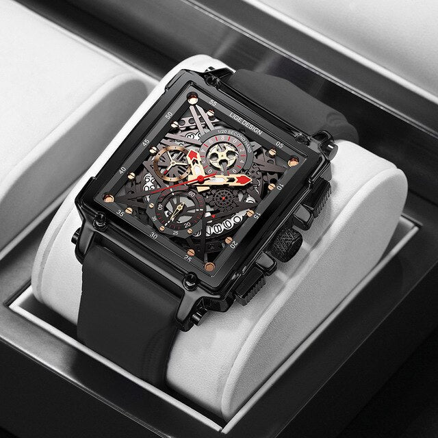 LIGE Casual Sport Watches for Men Top Brand Luxury Military Silicone Wrist Watch Man Clock Rectangle Chronograph Wristwatch
