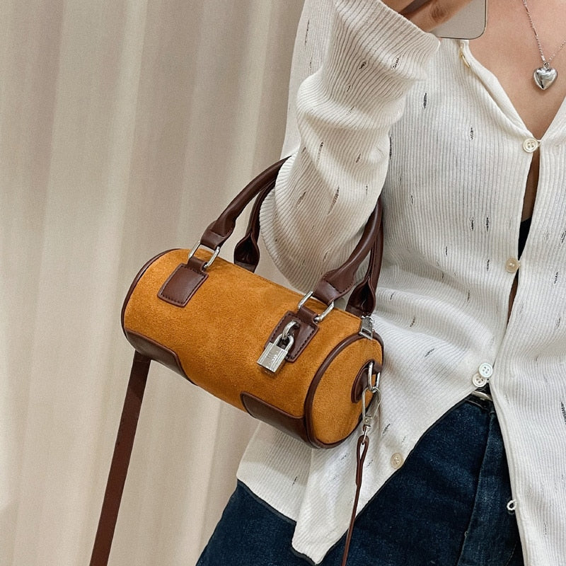 Small Drum Design Shoulder Bags Fashion Scrub Crossbody Bags for Women Vintage Tote Messenger Bag Luxury Brand Ladies Handbags