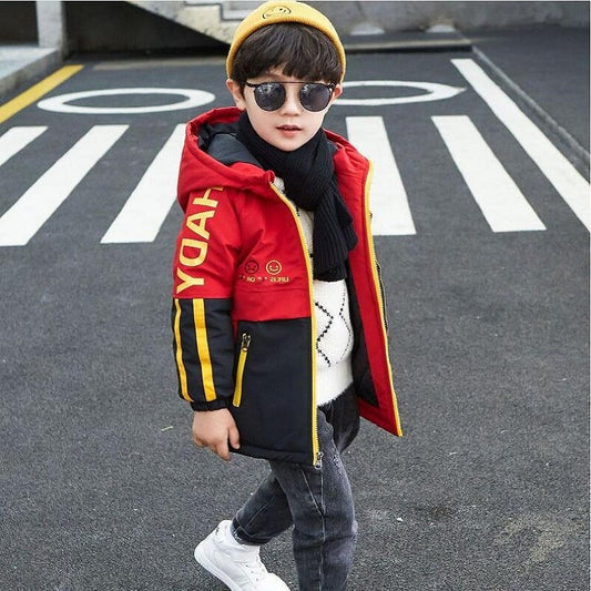 Fashion Thicken Hoodned Boys Coat Autumn and Winter Children Outwear Cotton-Padded Tops Clothes Jackets Boys 3-11Years Old