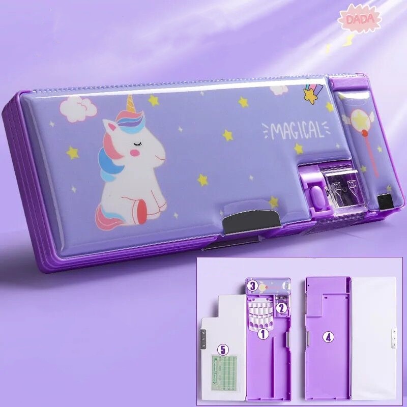 Cartoon Stationery box with pencil sharpener Plastic pencil case School storage box kid cute pen case Student pencil box gifts