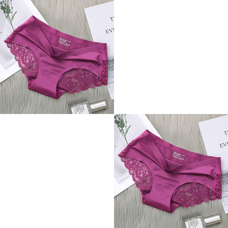 2Pcs Women&#39;s Cotton Underwear Sexy Lace Panties Mid-Waist Hollow Female Briefs Hip Lift Underpants For Lady Plus Size Lingerie