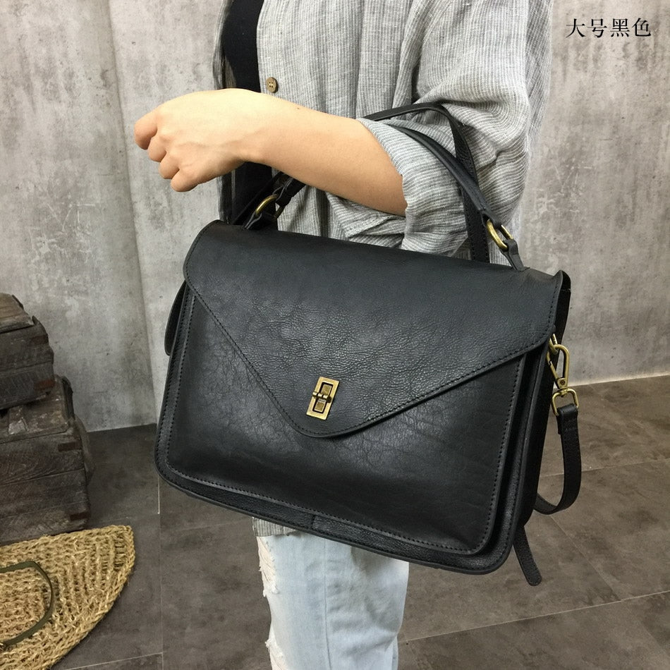 Women Briefcase Genuine Leather Handbags Female Commuter Lock Bag Simple Shoulder Messenger Bag Green 2022 Business Casual Soft