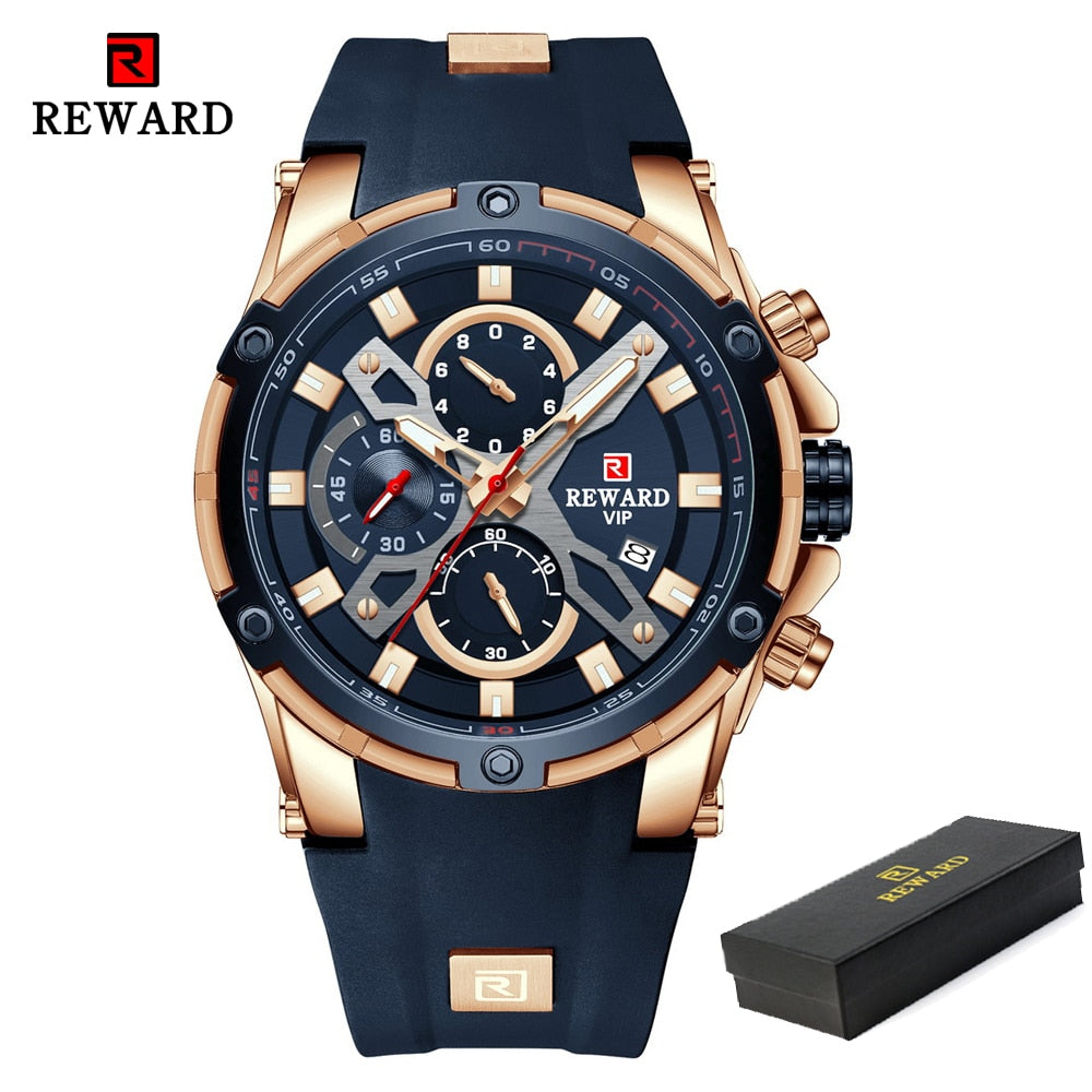 2022 New REWARD Mens Watches Blue Waterproof Top Luxury Brand Chronograph Sport Watch Quartz For Men Wristwatch Military Male